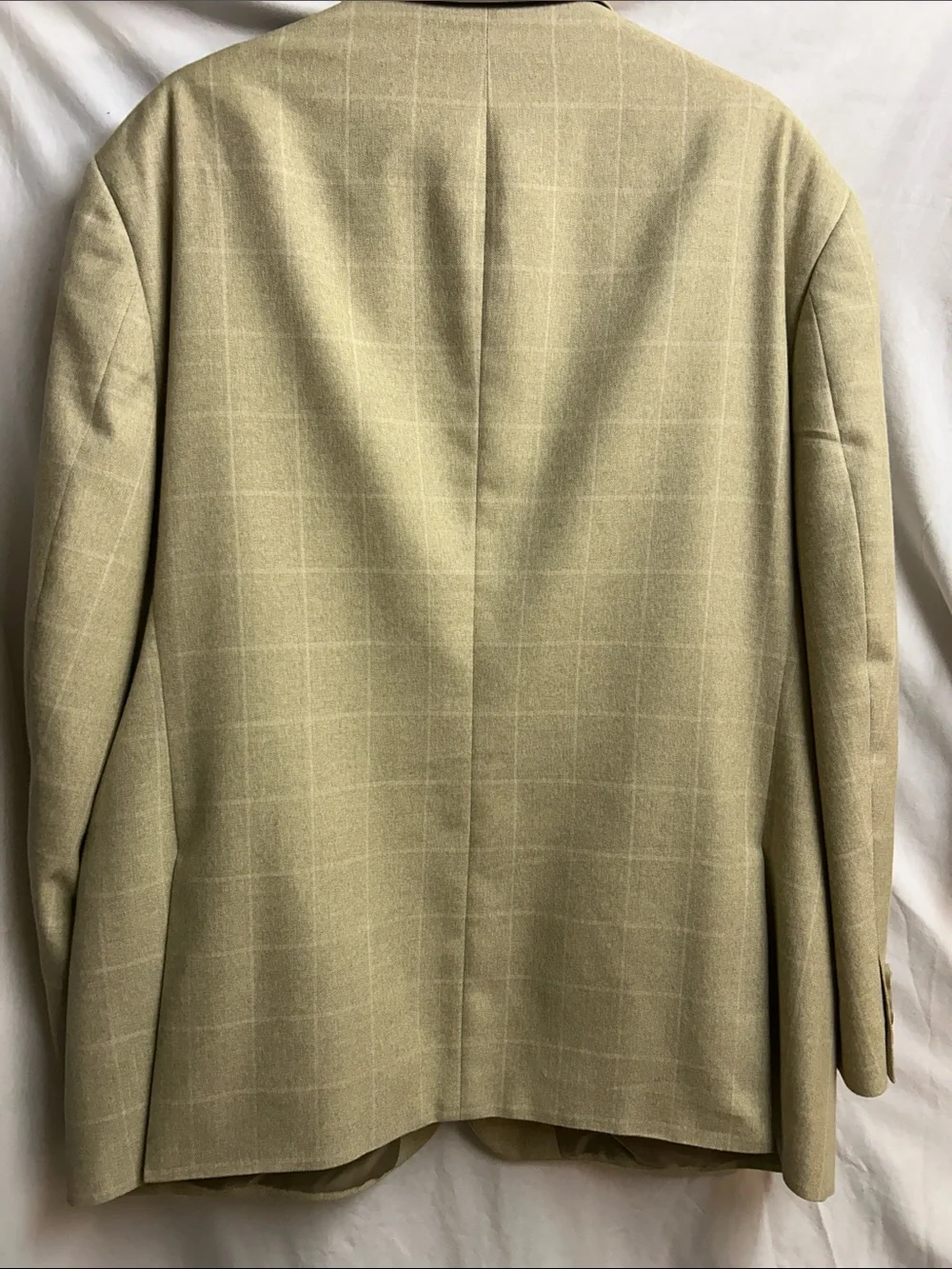 Beige Windowpane Wool Blend Blazer - Men pmk006